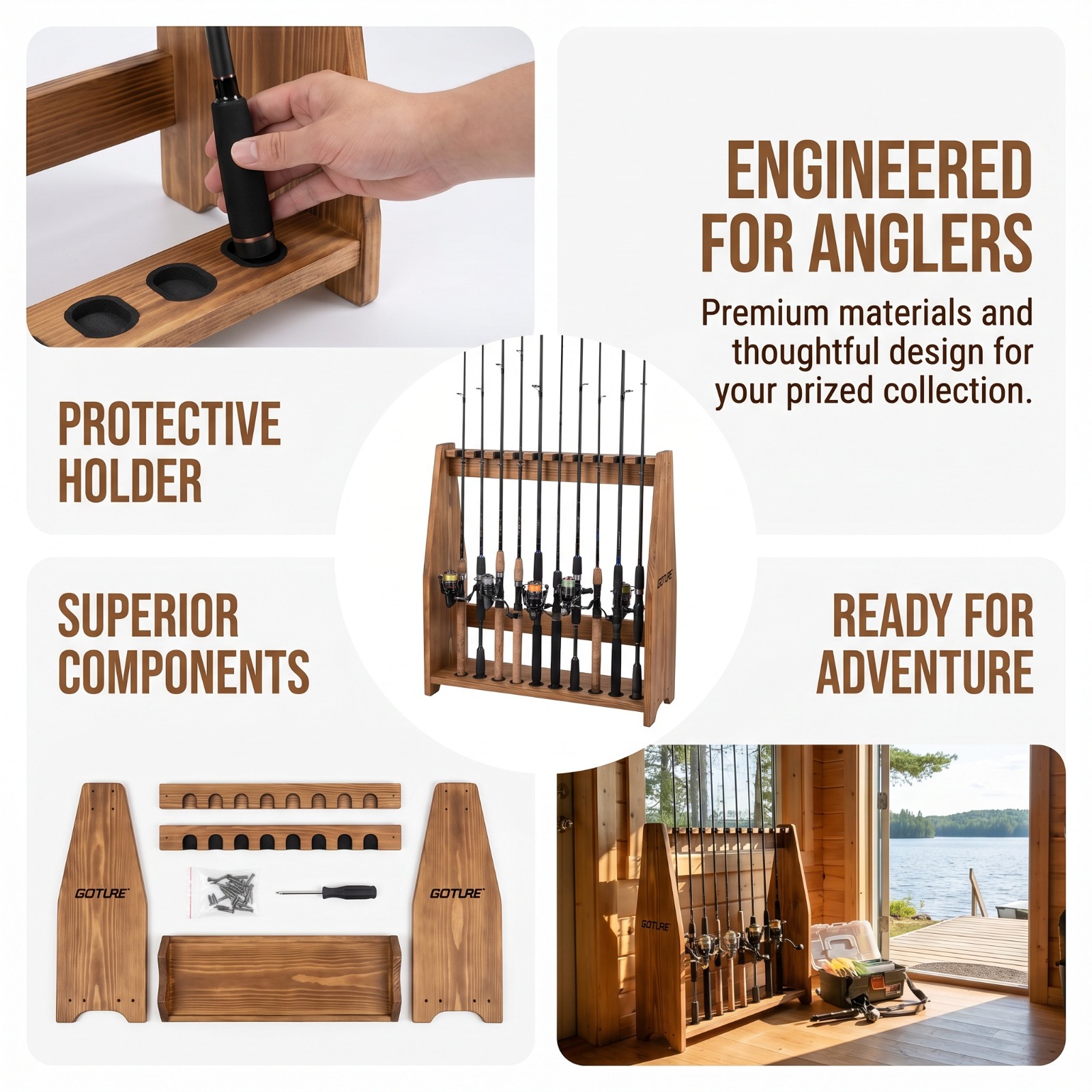 Goture 10 Slots Carbonized Pin - Fishing Rod Rack 评论和价格